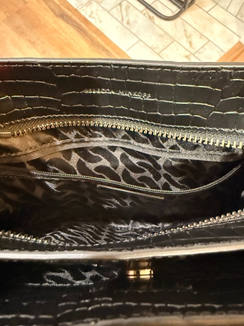 Rebecca Minkoff Black Croc Embossed Black Hardware Satchel - Picture 8 of 10